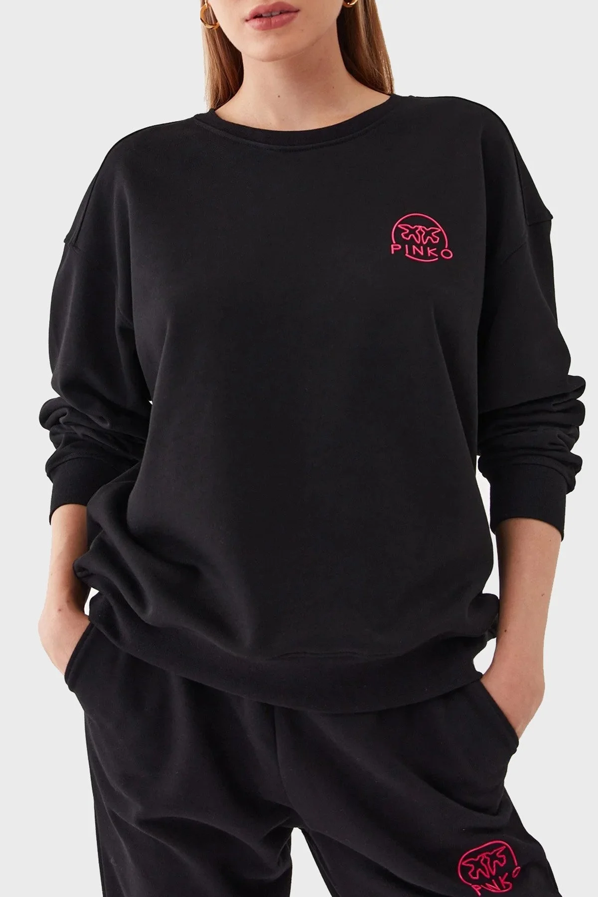 Pinko % 100 Pamuk Bisiklet Yaka Oversize Bayan Sweat 101831 A162 Z99 SİYAH - 4