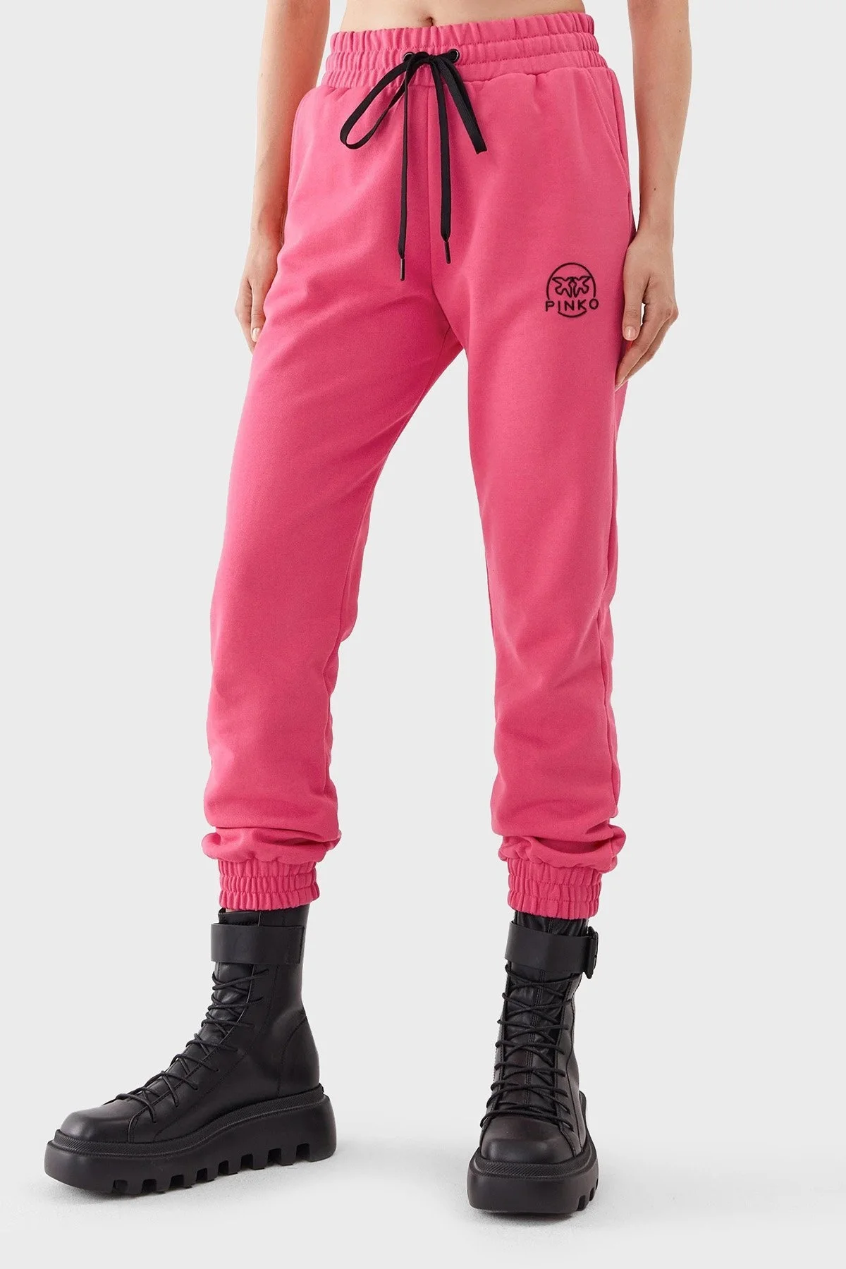 Pinko % 100 Pamuk Cepli Yüksek Belli Dar Paça Relaxed Fit Jogger Spor Bayan Pantolon 100371 A162 N17 PEMBE - 6