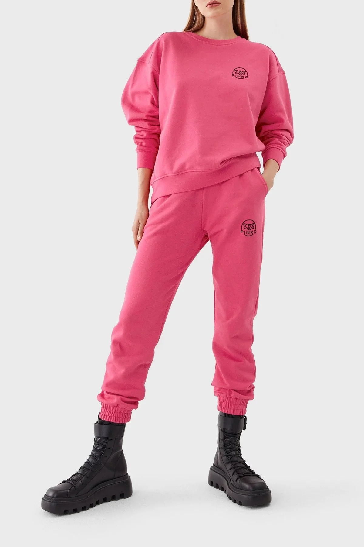 Pinko % 100 Pamuk Cepli Yüksek Belli Dar Paça Relaxed Fit Jogger Spor Bayan Pantolon 100371 A162 N17 PEMBE - 7