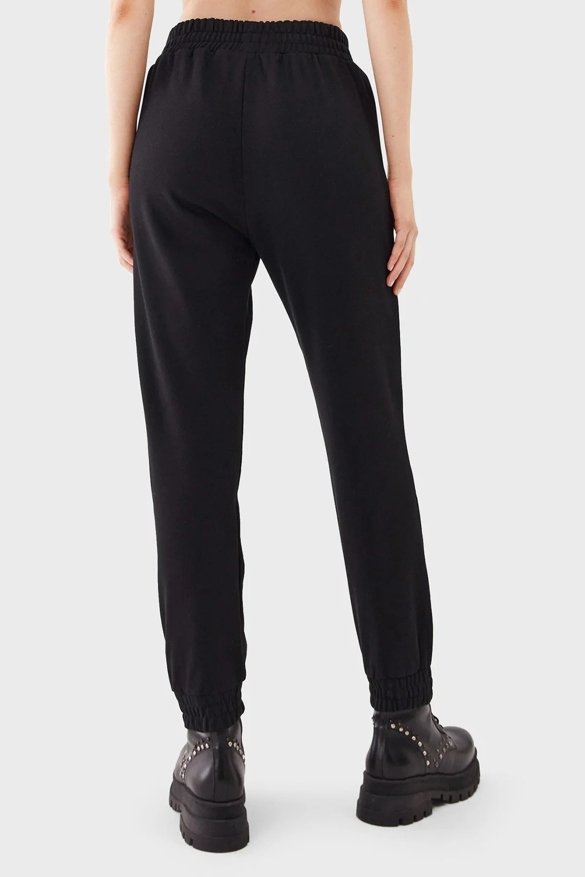 Pinko % 100 Pamuk Cepli Yüksek Belli Dar Paça Relaxed Fit Jogger Spor Bayan Pantolon 100371 A162 Z99 SİYAH - 3