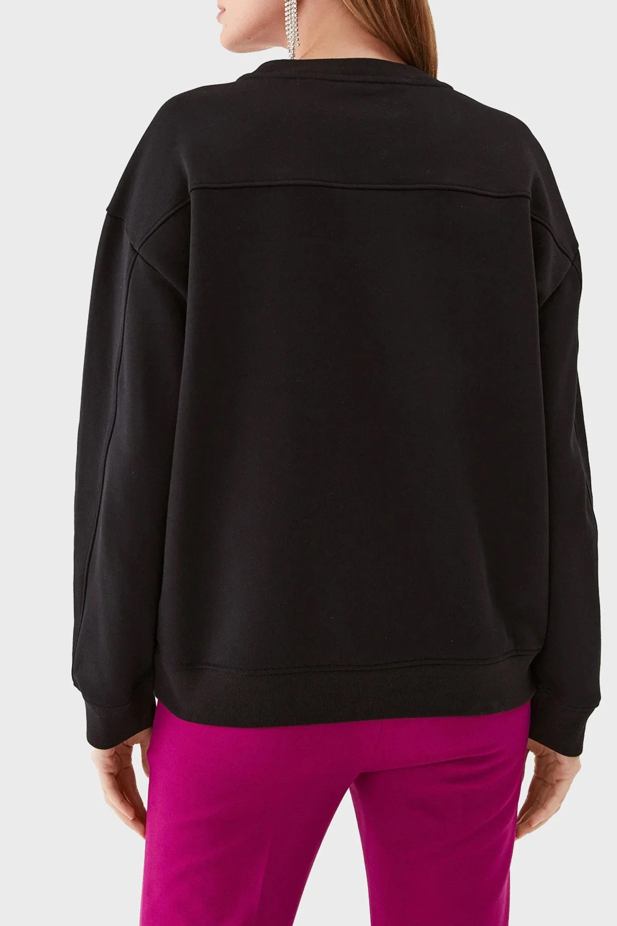 Pinko % 100 Pamuk Parlak Taş Logolu Bisiklet Yaka Regular Fit Kadın Sweat 101607 A12I Z99 SİYAH - 2