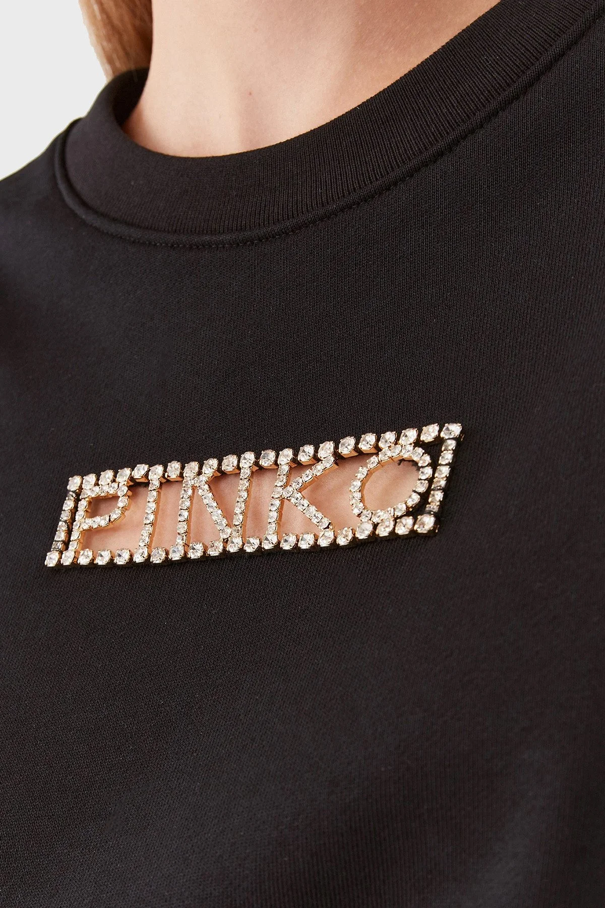 Pinko % 100 Pamuk Parlak Taş Logolu Bisiklet Yaka Regular Fit Kadın Sweat 101607 A12I Z99 SİYAH - 5