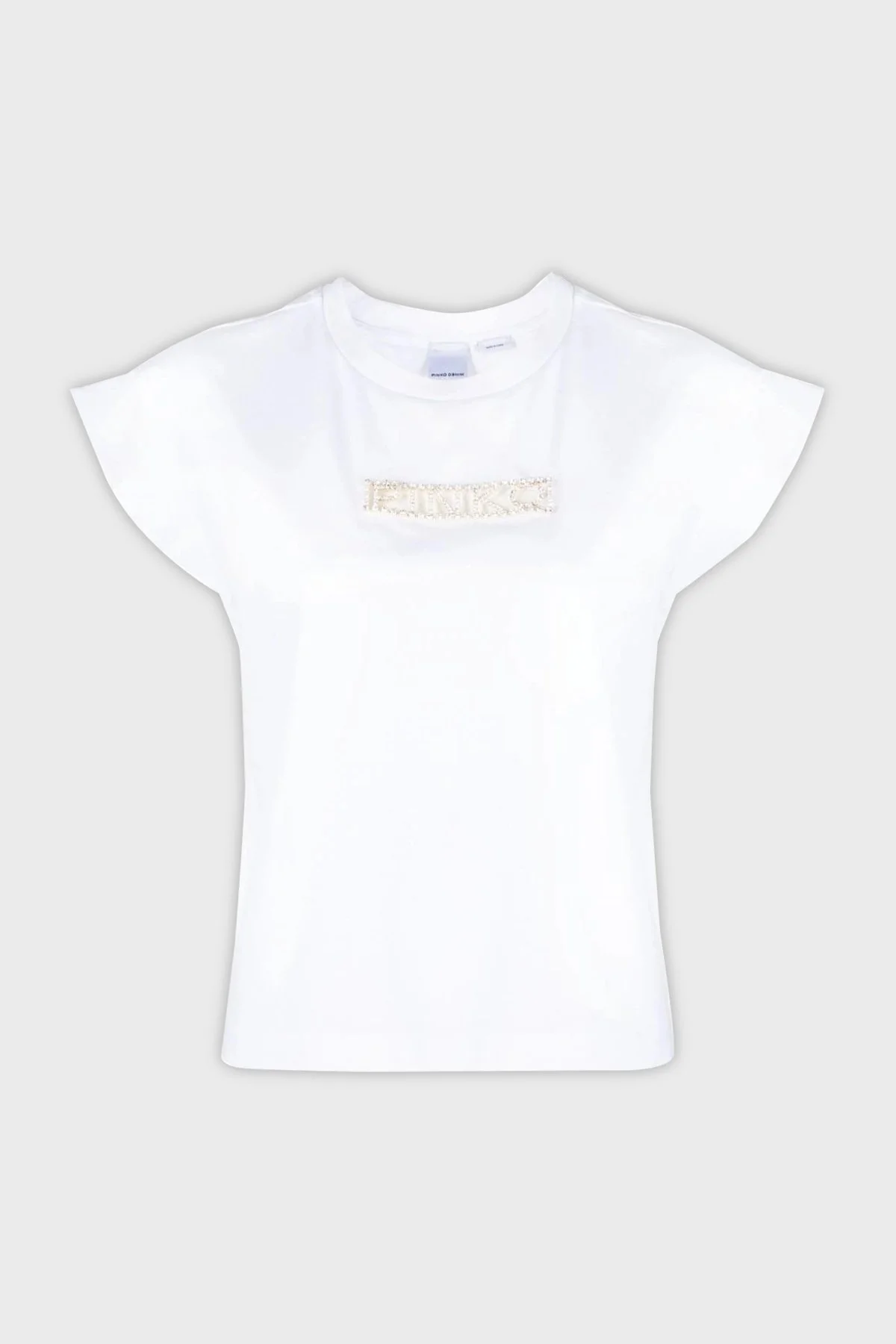 Pinko % 100 Pamuk Elmas İşlemeli Logolu Regular Fit T shirt Bayan Top 101609 A12H Z04 BEYAZ - 5