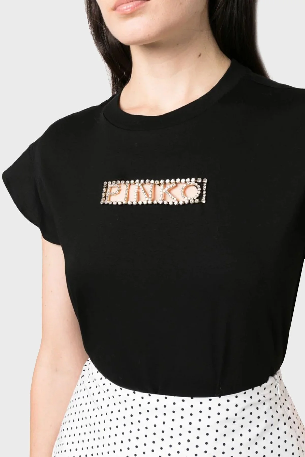 Pinko % 100 Pamuk Elmas İşlemeli Logolu Regular Fit T shirt Bayan Top 101609 A12H Z99 SİYAH - 3
