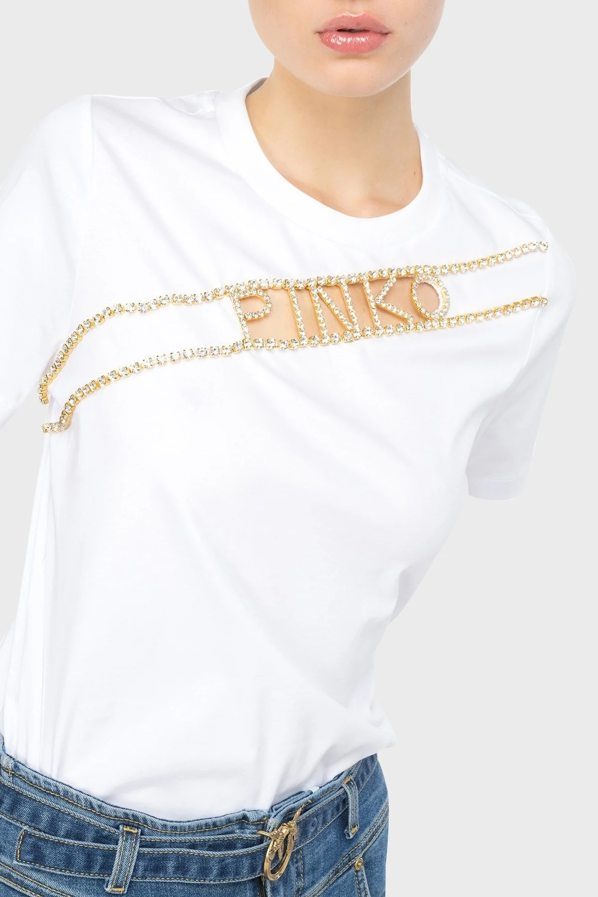 Pinko % 100 Pamuk Elmas Logo İşlemeli Regular Fit Bayan T Shirt 101610 A12H Z04 BEYAZ - 1
