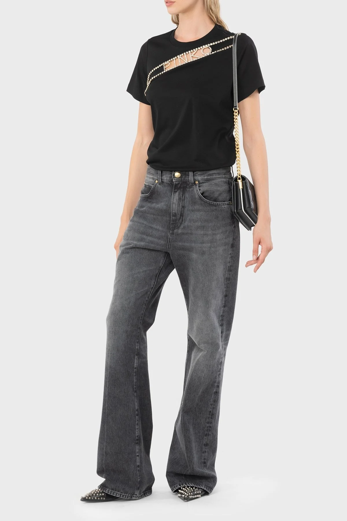 Pinko % 100 Pamuk Elmas Logo İşlemeli Regular Fit Bayan T Shirt 101610 A12H Z99 SİYAH - 1