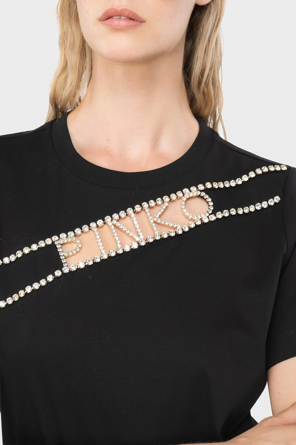Pinko % 100 Pamuk Elmas Logo İşlemeli Regular Fit Bayan T Shirt 101610 A12H Z99 SİYAH - 2