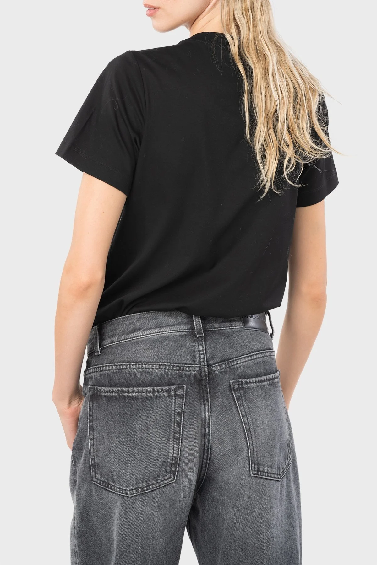Pinko % 100 Pamuk Elmas Logo İşlemeli Regular Fit Bayan T Shirt 101610 A12H Z99 SİYAH - 3