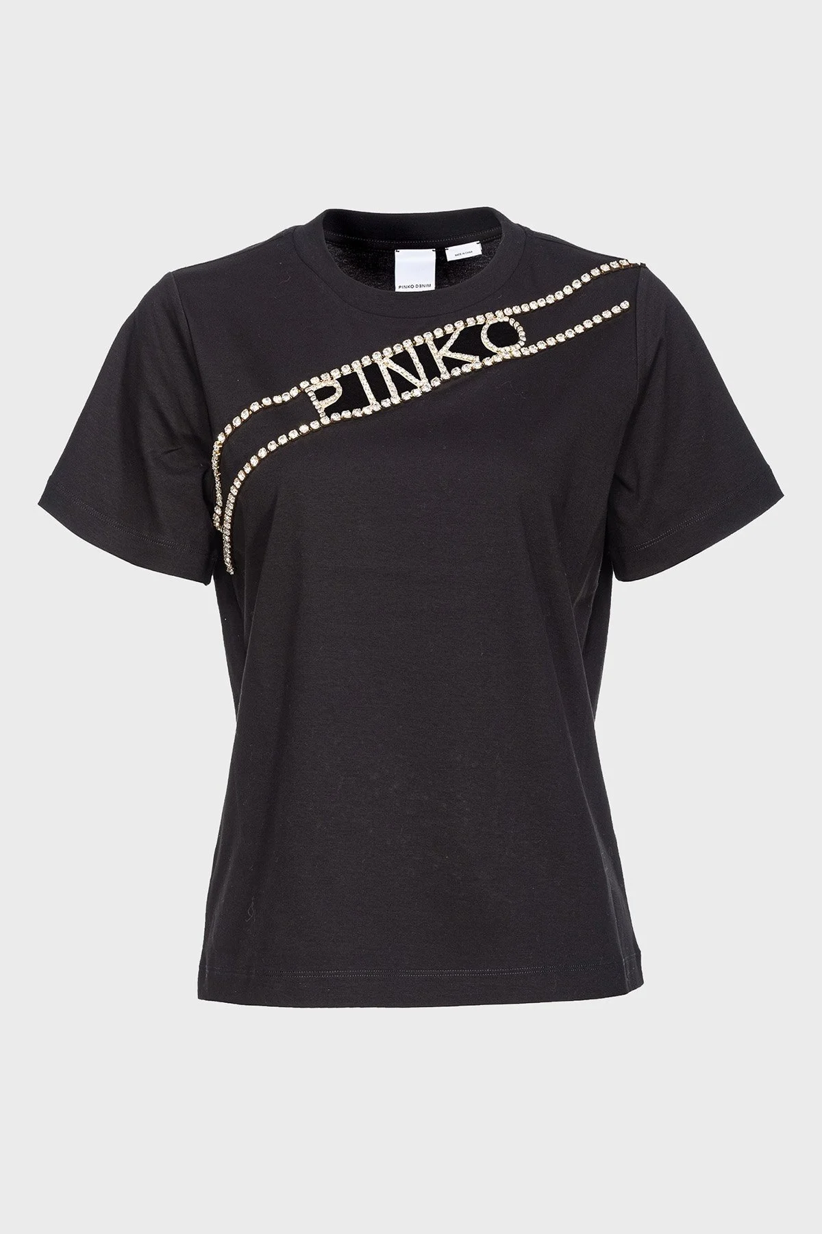 Pinko % 100 Pamuk Elmas Logo İşlemeli Regular Fit Bayan T Shirt 101610 A12H Z99 SİYAH - 4