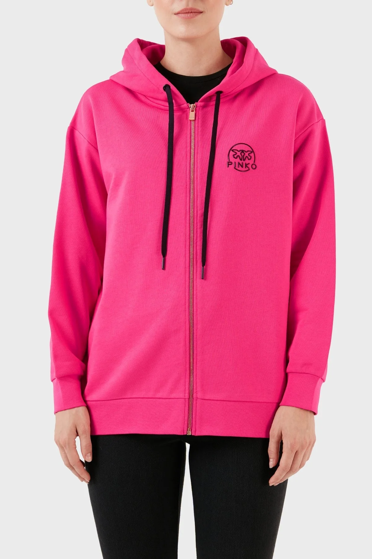 Pinko % 100 Pamuk Fermuarlı Kapüşonlu Relaxed Fit Bayan Sweat 101133 A162 N17 PEMBE - 7
