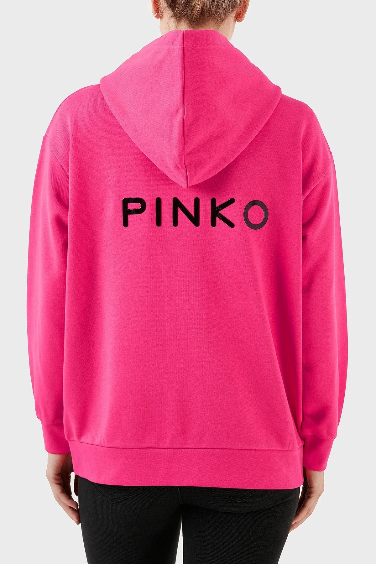 Pinko % 100 Pamuk Fermuarlı Kapüşonlu Relaxed Fit Bayan Sweat 101133 A162 N17 PEMBE - 9