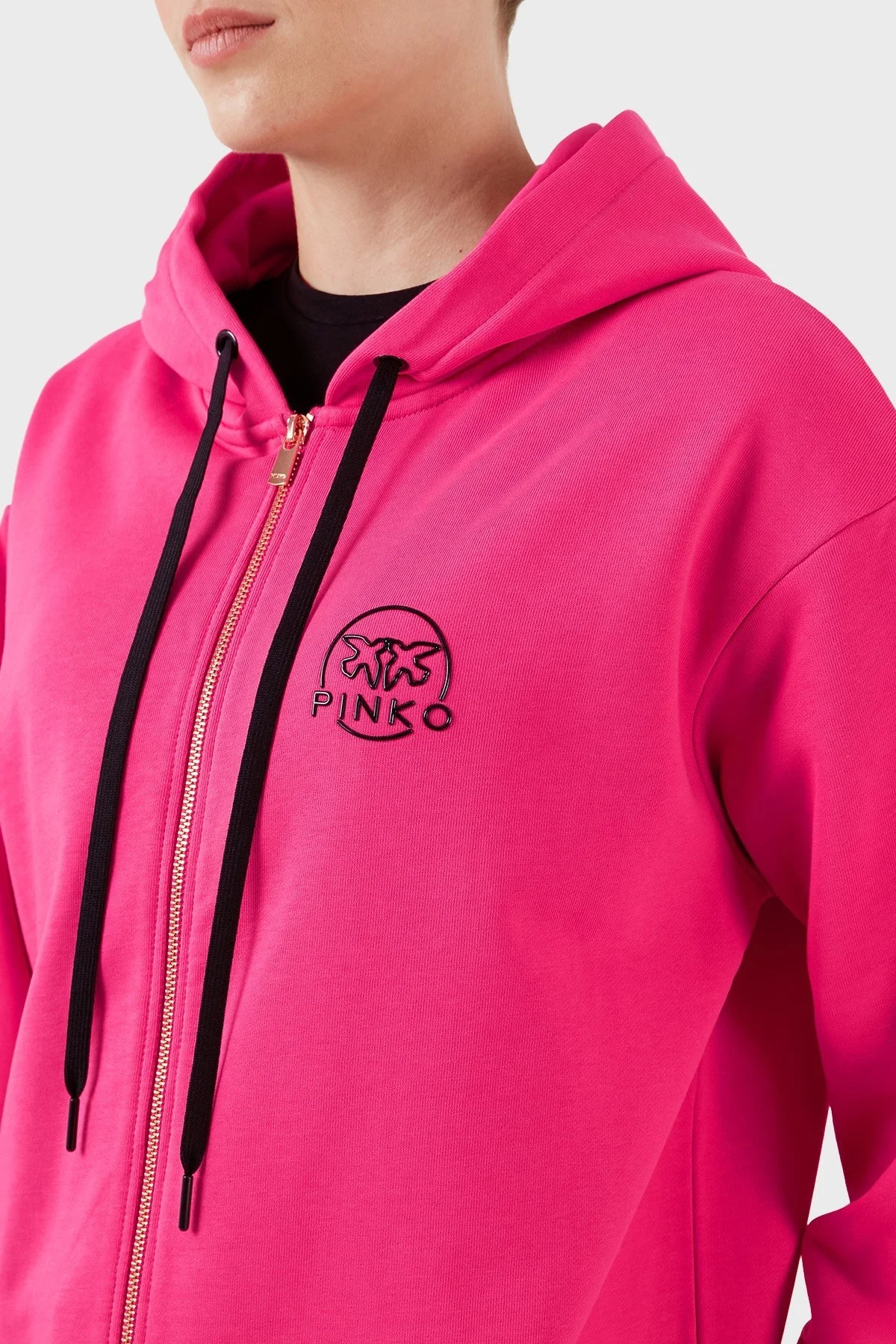 Pinko % 100 Pamuk Fermuarlı Kapüşonlu Relaxed Fit Bayan Sweat 101133 A162 N17 PEMBE - 10