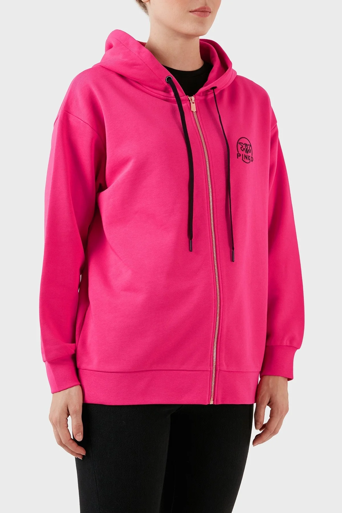 Pinko % 100 Pamuk Fermuarlı Kapüşonlu Relaxed Fit Bayan Sweat 101133 A162 N17 PEMBE - 11