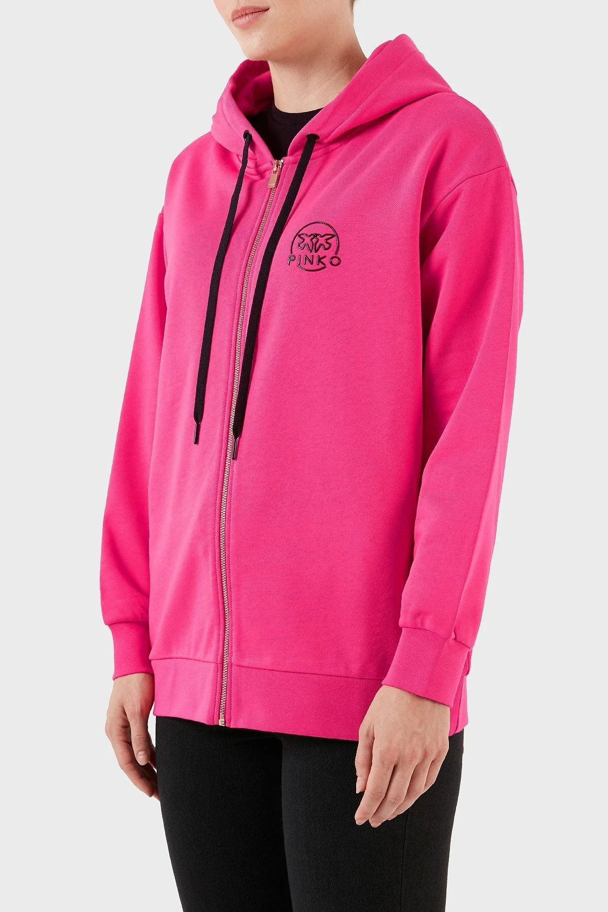 Pinko % 100 Pamuk Fermuarlı Kapüşonlu Relaxed Fit Bayan Sweat 101133 A162 N17 PEMBE - 12