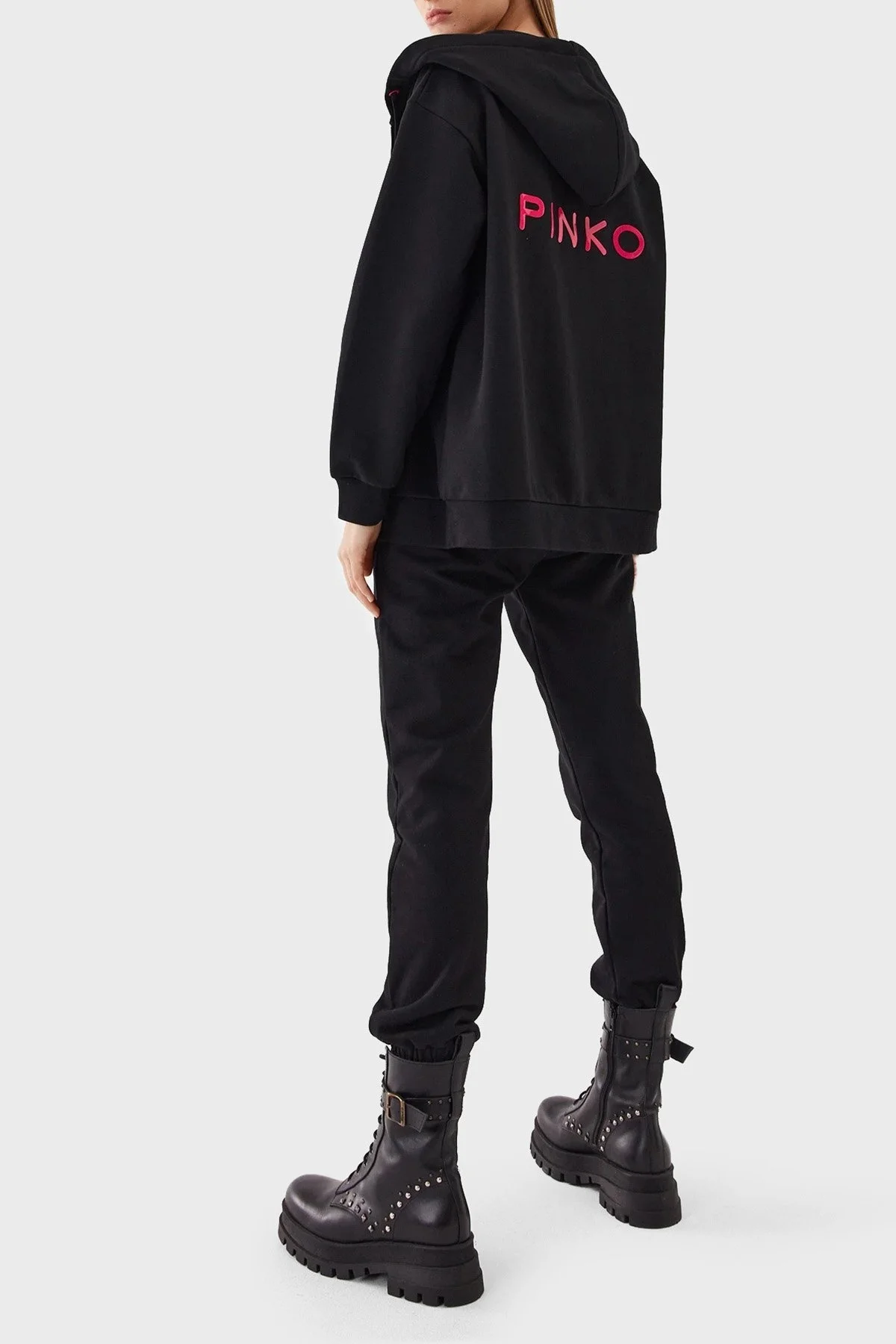 Pinko % 100 Pamuk Fermuarlı Kapüşonlu Relaxed Fit Bayan Sweat 101133 A162 Z99 SİYAH - 8