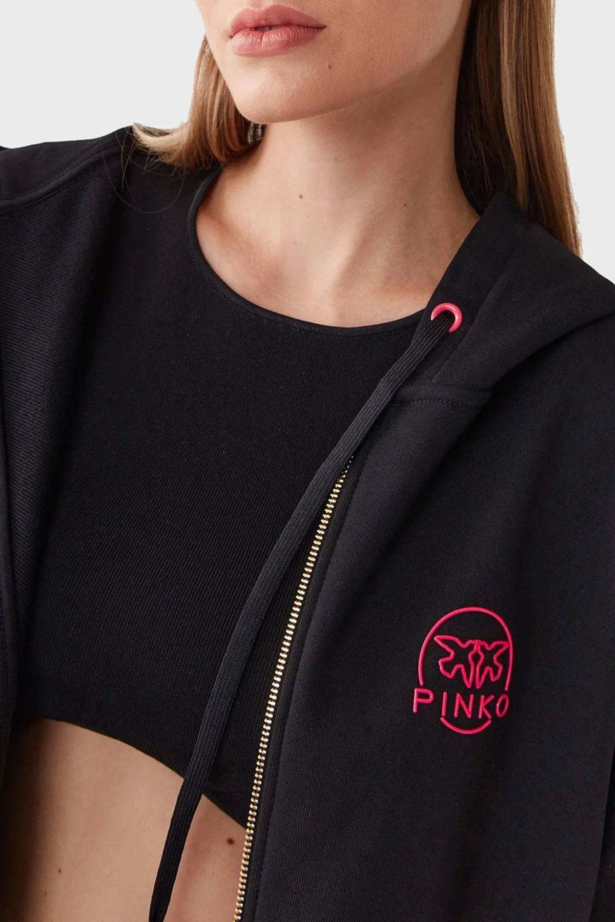 Pinko % 100 Pamuk Fermuarlı Kapüşonlu Relaxed Fit Bayan Sweat 101133 A162 Z99 SİYAH - 9