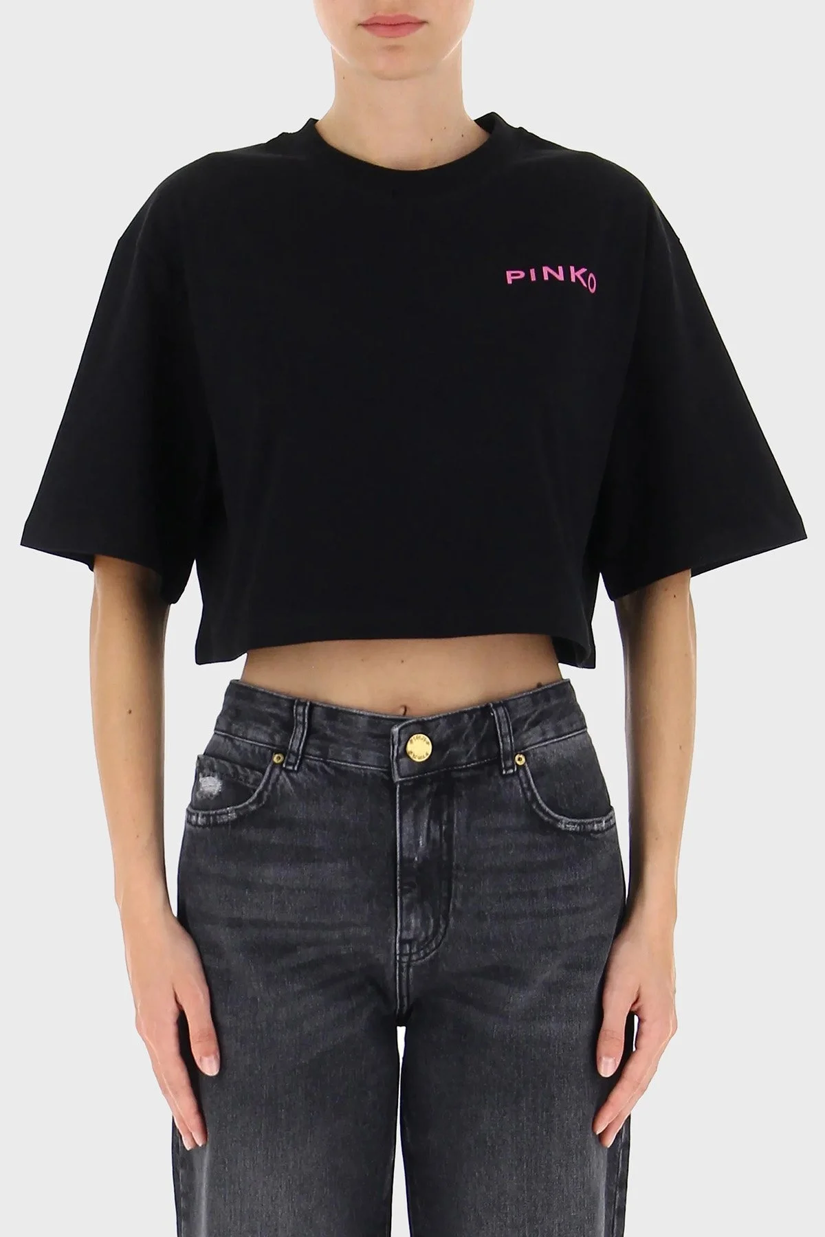 Pinko % 100 Pamuk Logo Baskılı Hafif Oversize Top Bayan T Shirt 101768 A13K Z99 SİYAH - 1