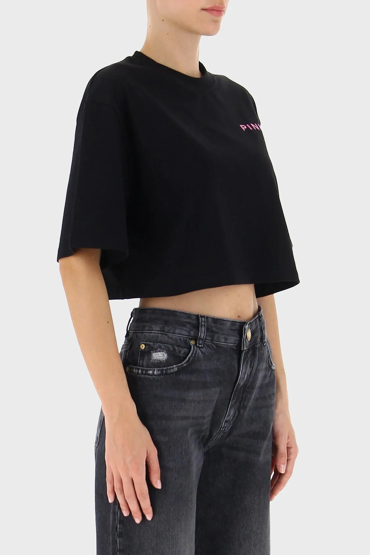 Pinko % 100 Pamuk Logo Baskılı Hafif Oversize Top Bayan T Shirt 101768 A13K Z99 SİYAH - 2