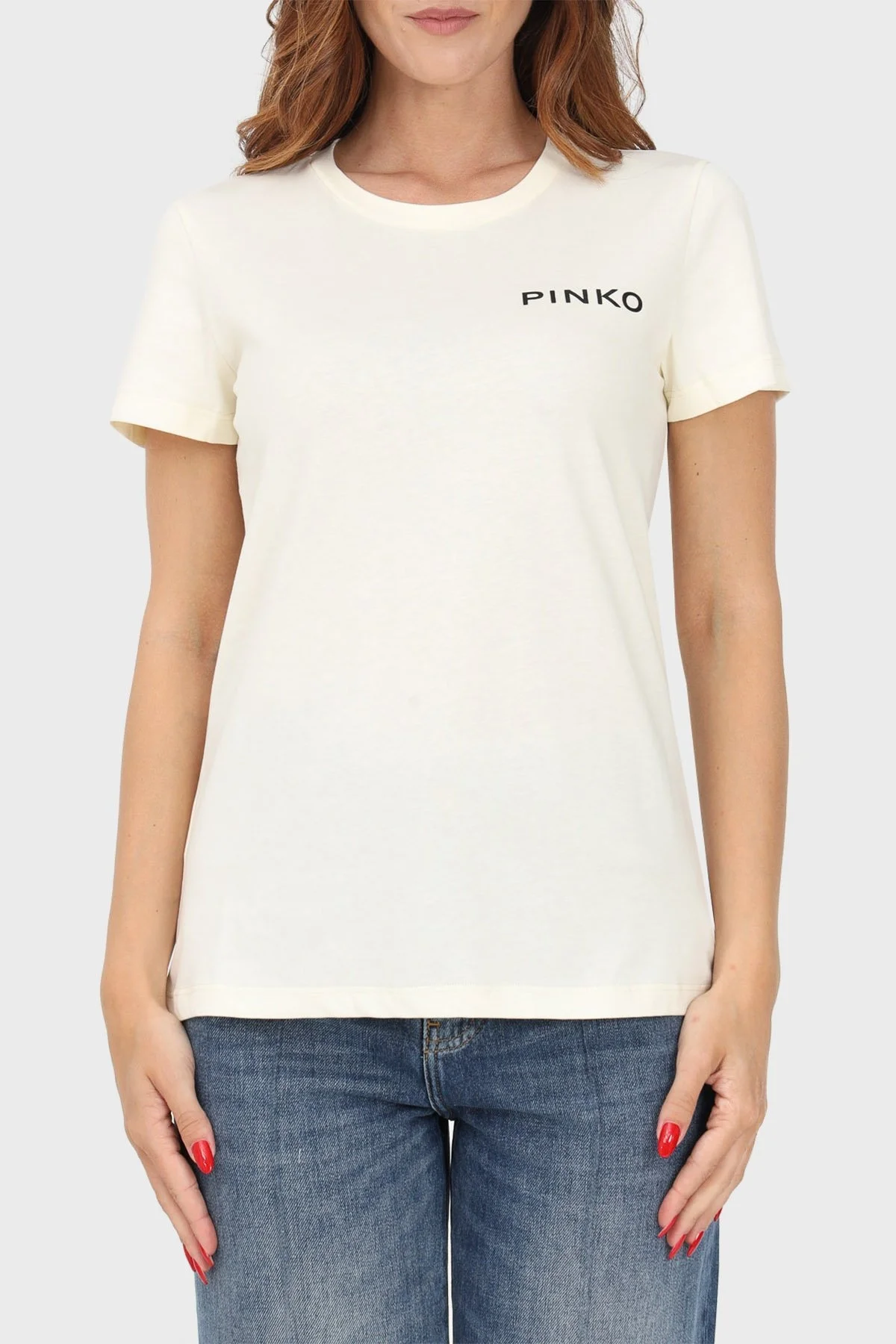 Pinko % 100 Pamuk Logo Baskılı Regular Fit Bayan T Shirt 100355 A13K Z03 BEYAZ - 6