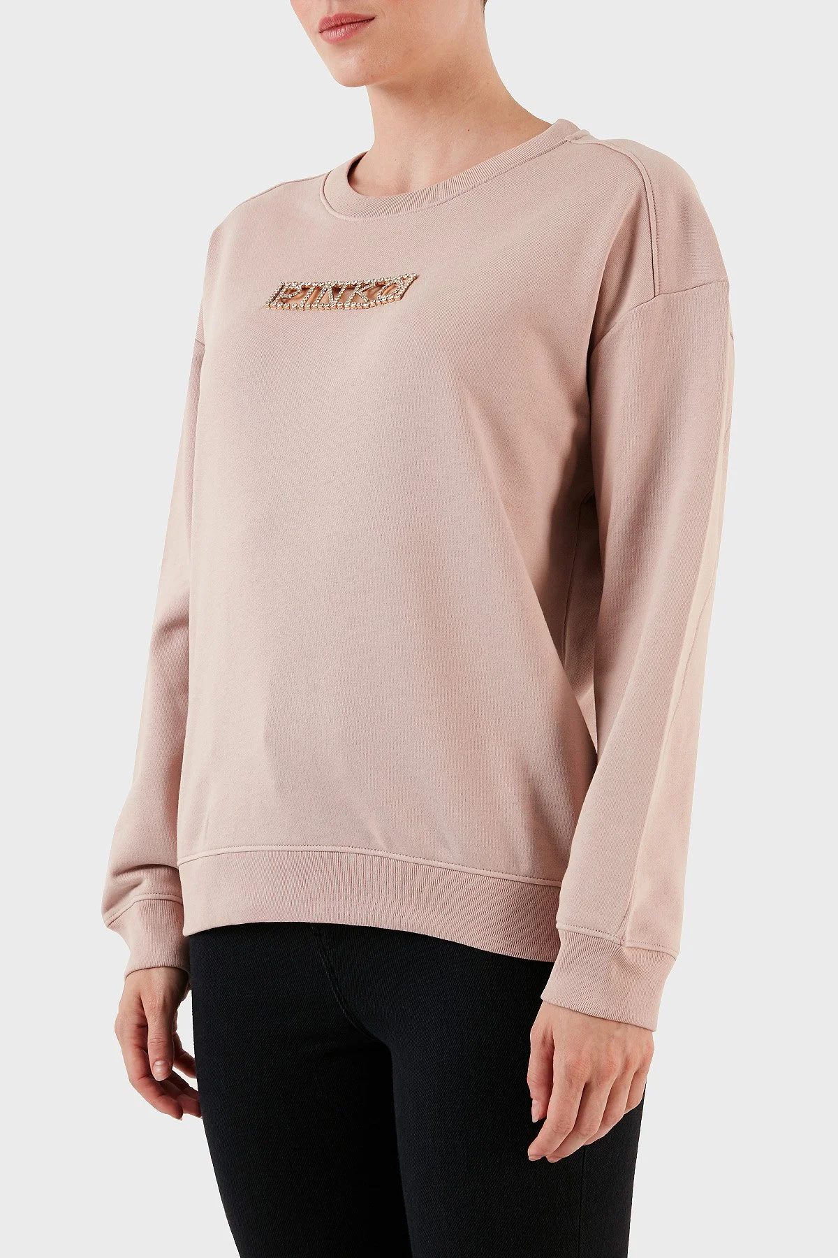 Pinko % 100 Pamuk Parlak Taş Logolu Bisiklet Yaka Regular Fit Kadın Sweat 101607 A12I D46 PUDRA - 2