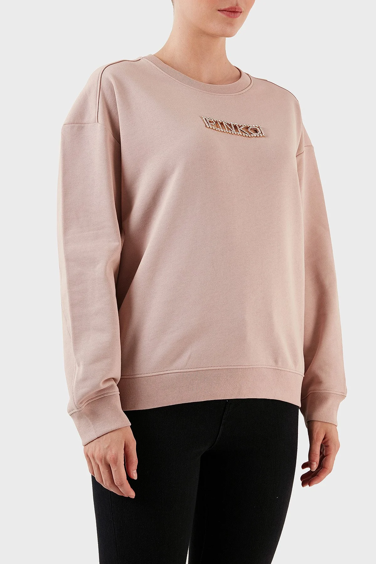 Pinko % 100 Pamuk Parlak Taş Logolu Bisiklet Yaka Regular Fit Kadın Sweat 101607 A12I D46 PUDRA - 4