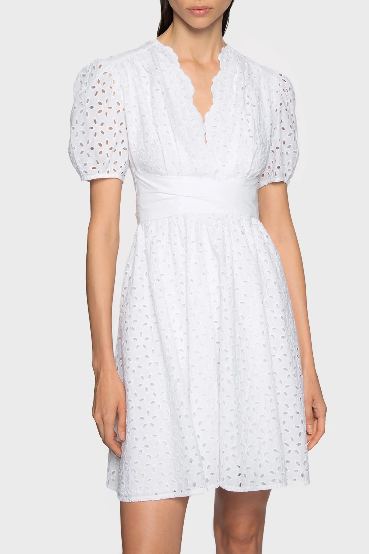 Pinko % 100 Pamuk Sırt Dekolteli Fistolu Balon Kol Mini Bayan Elbise 100890 A0Q4 Z04 BEYAZ - 7