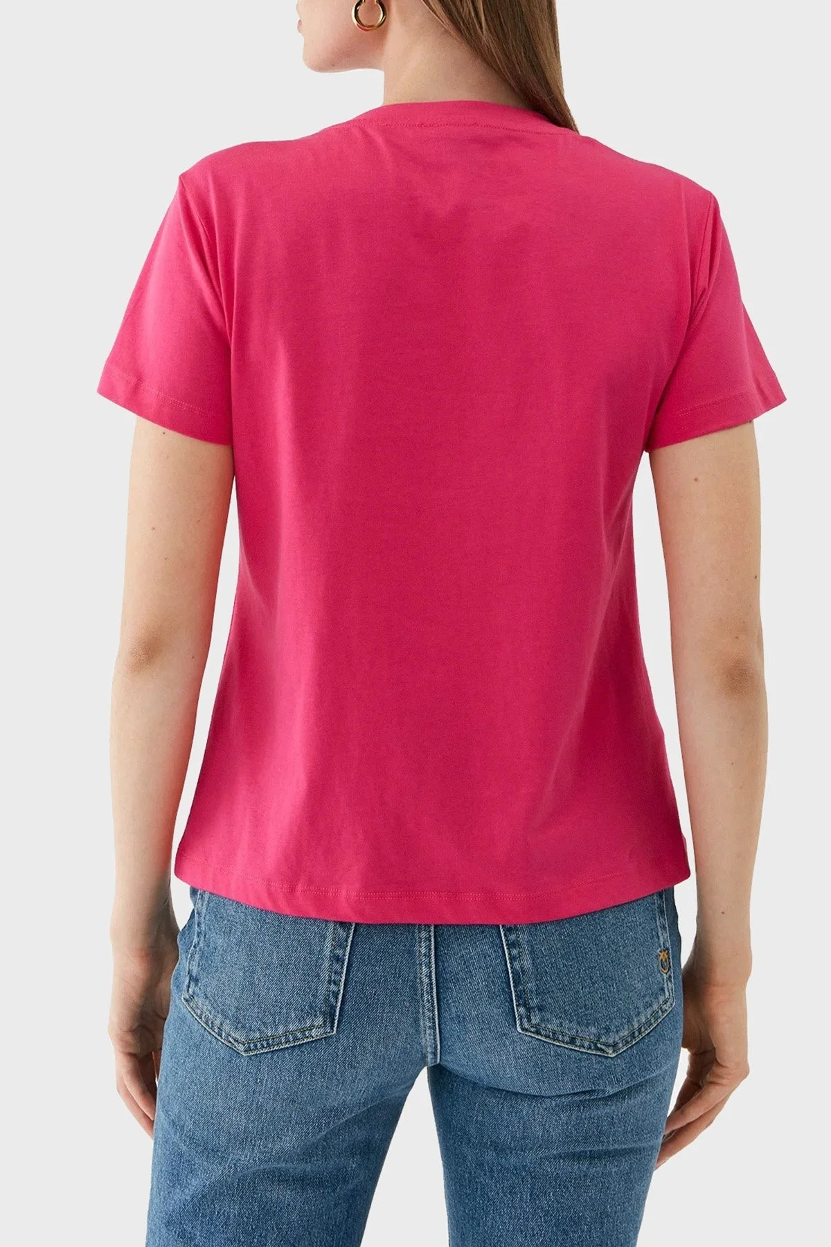 Pinko % 100 Pamuk Taş İşleme Motifli Regular Fit Bayan T Shirt 100535 A15D N17 PEMBE - 3
