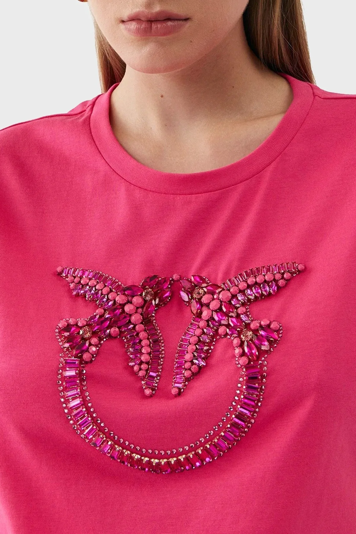 Pinko % 100 Pamuk Taş İşleme Motifli Regular Fit Bayan T Shirt 100535 A15D N17 PEMBE - 4