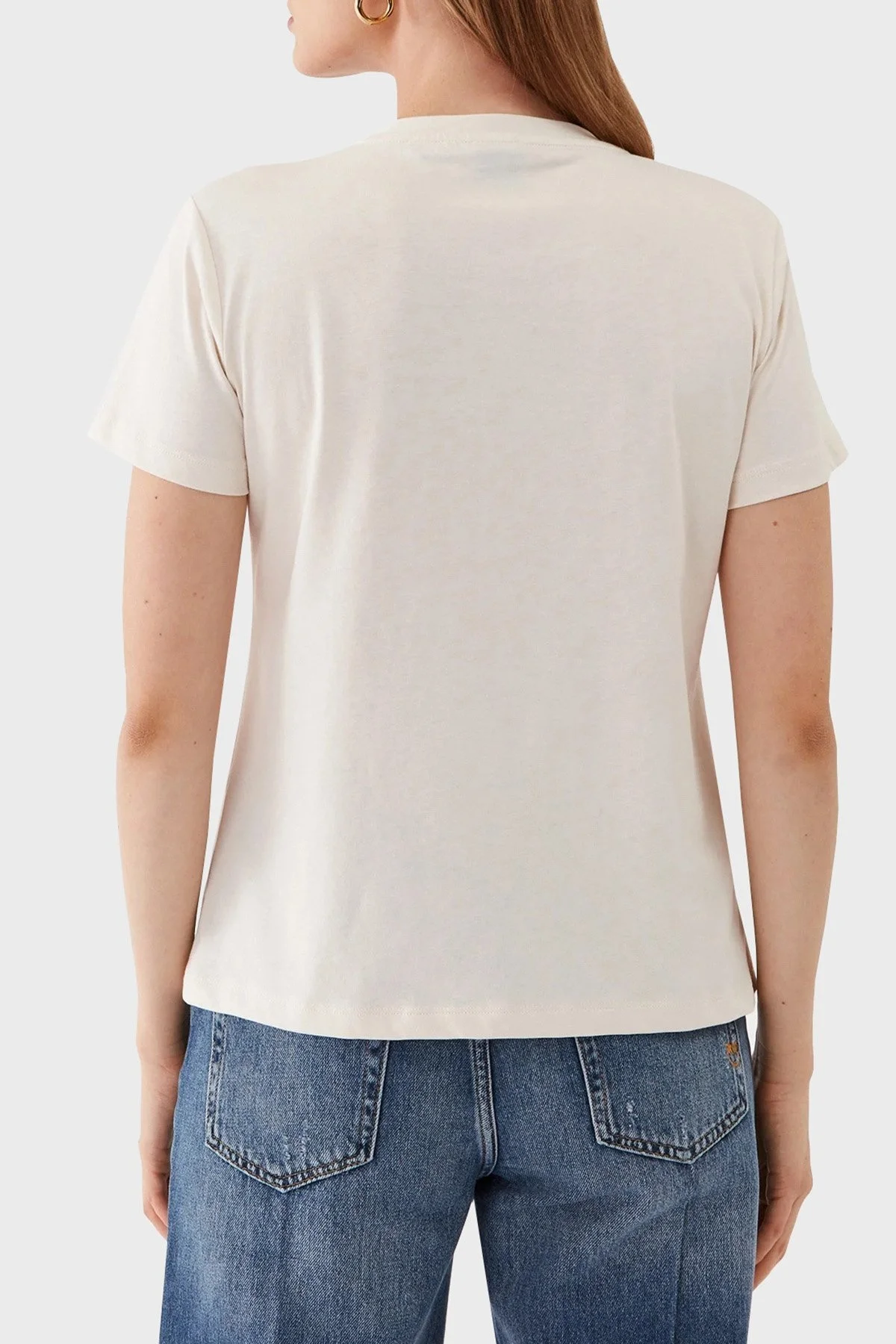 Pinko % 100 Pamuk Taş İşleme Motifli Regular Fit Bayan T Shirt 100535 A15D N96 BEJ - 3