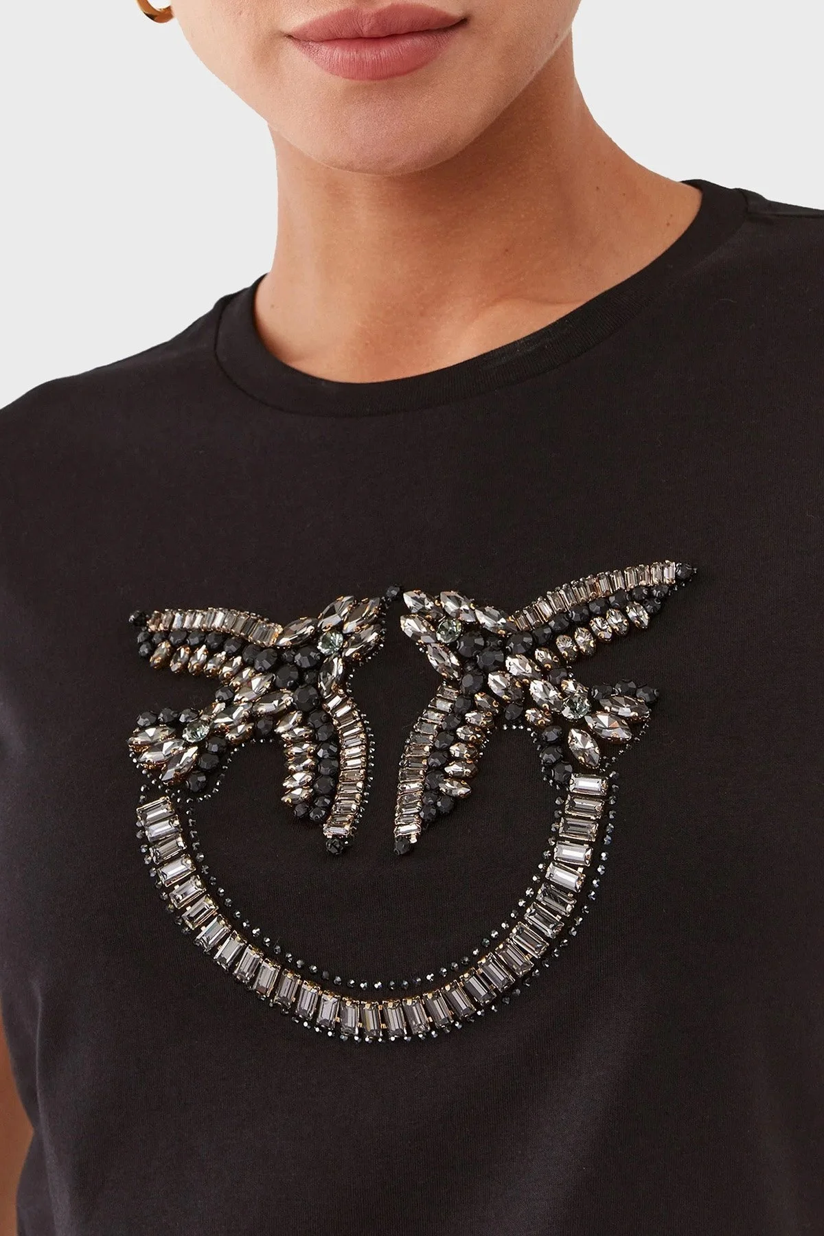 Pinko % 100 Pamuk Taş İşleme Motifli Regular Fit Bayan T Shirt 100535 A15D Z99 SİYAH - 4