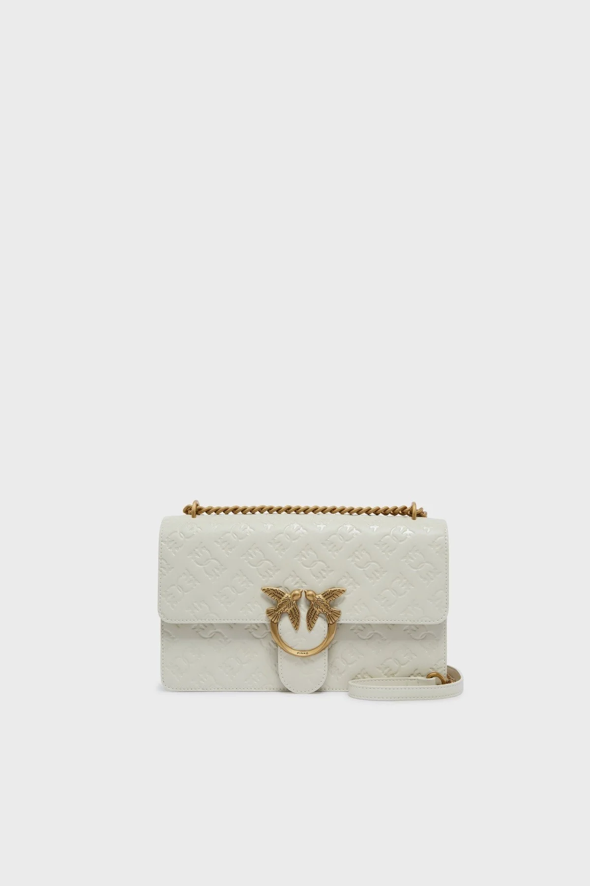 Pinko 4G Logolu Ayarlanabilir Zincir Askılı Deri Bayan Çanta 100941 A1YB Z14Q EKRU - 5