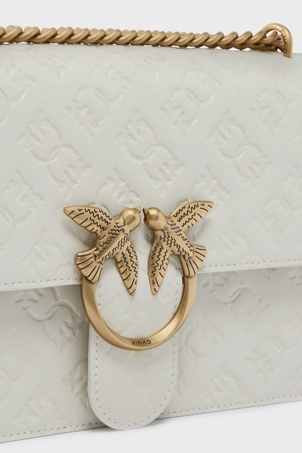 Pinko 4G Logolu Ayarlanabilir Zincir Askılı Deri Bayan Çanta 100941 A1YB Z14Q EKRU - 7