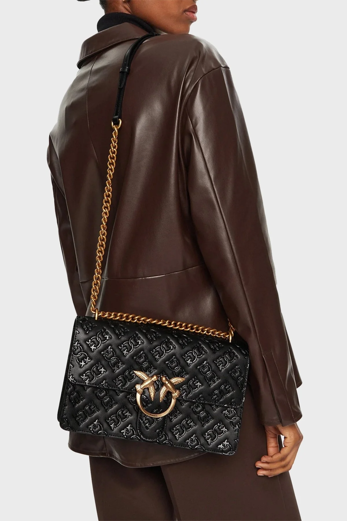 Pinko 4G Logolu Ayarlanabilir Zincir Askılı Deri Bayan Çanta 100941 A1YB Z99Q SİYAH - 7