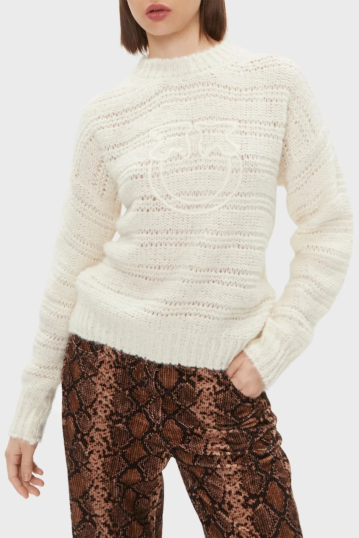 Pinko Alpaka Yün Karışımlı Regular Fit Bayan Kazak 102248 A1CK Z06 EKRU - 1