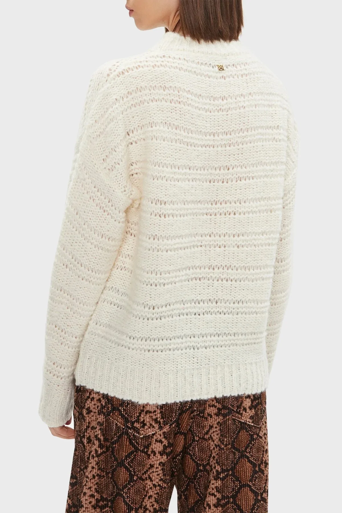 Pinko Alpaka Yün Karışımlı Regular Fit Bayan Kazak 102248 A1CK Z06 EKRU - 2