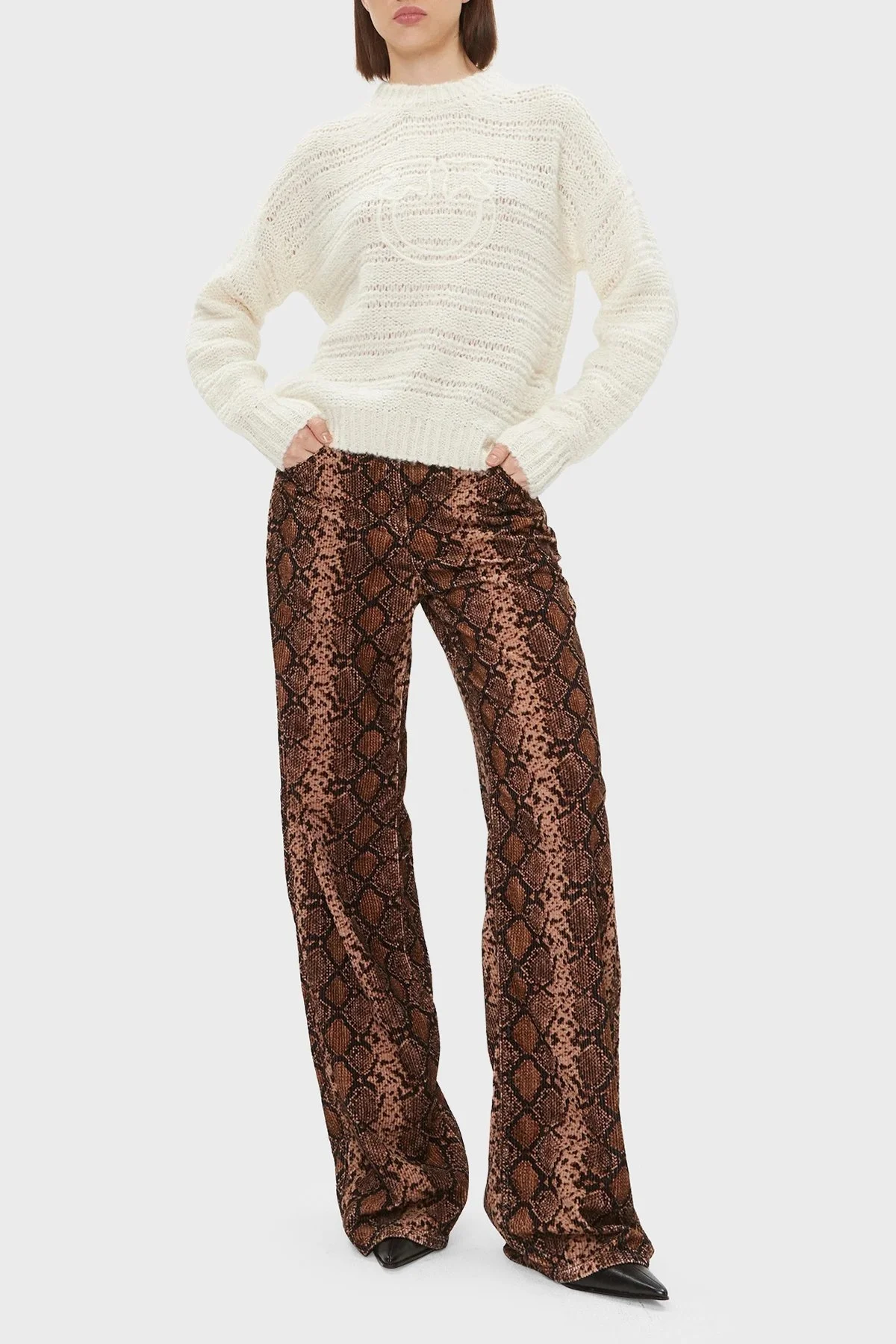 Pinko Alpaka Yün Karışımlı Regular Fit Bayan Kazak 102248 A1CK Z06 EKRU - 3