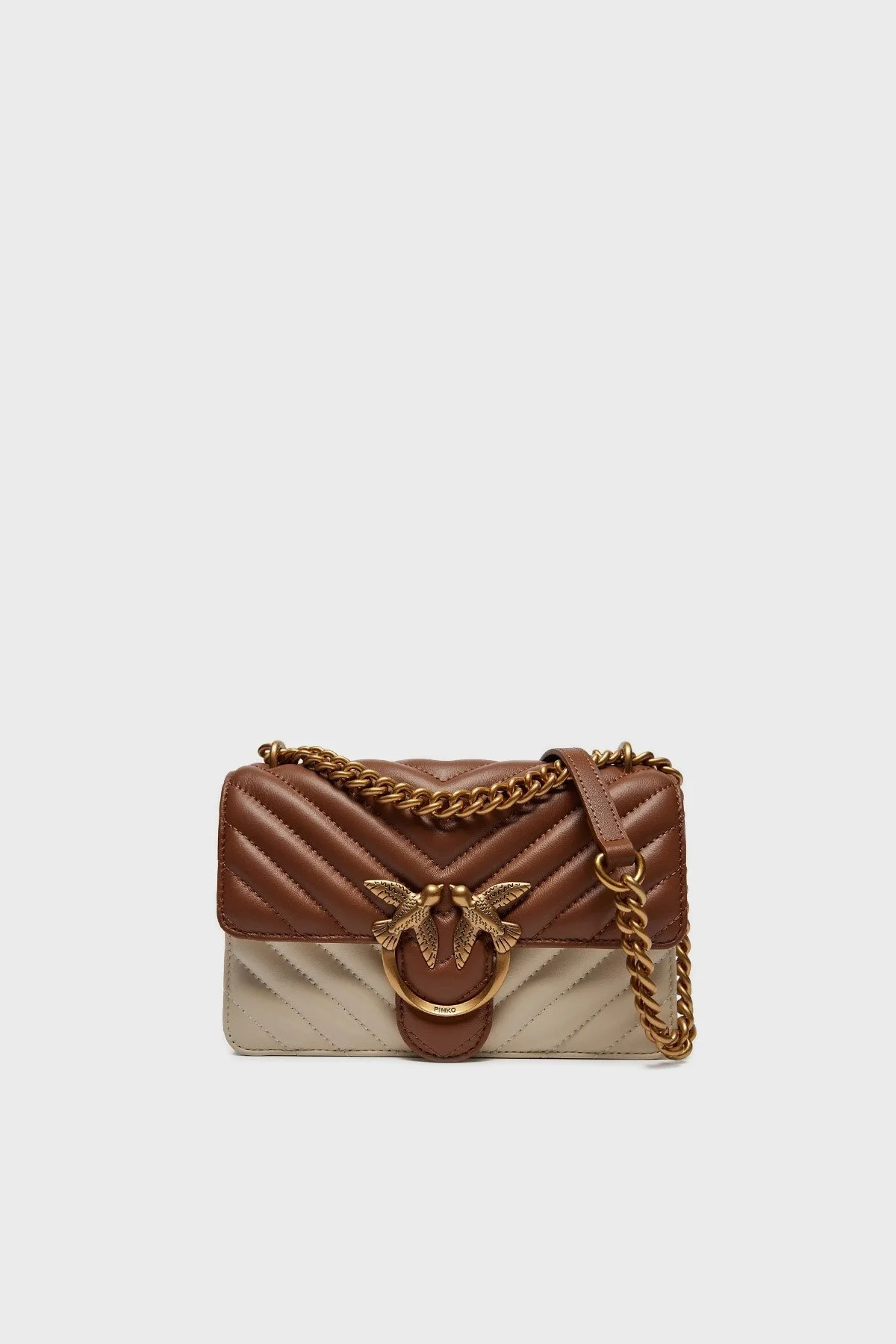 Pinko Ayarlanabilir Zincir Askılı Hakiki Deri Bayan Çanta 100059 A1R3 LZBQ KAHVE-EKRU - 1