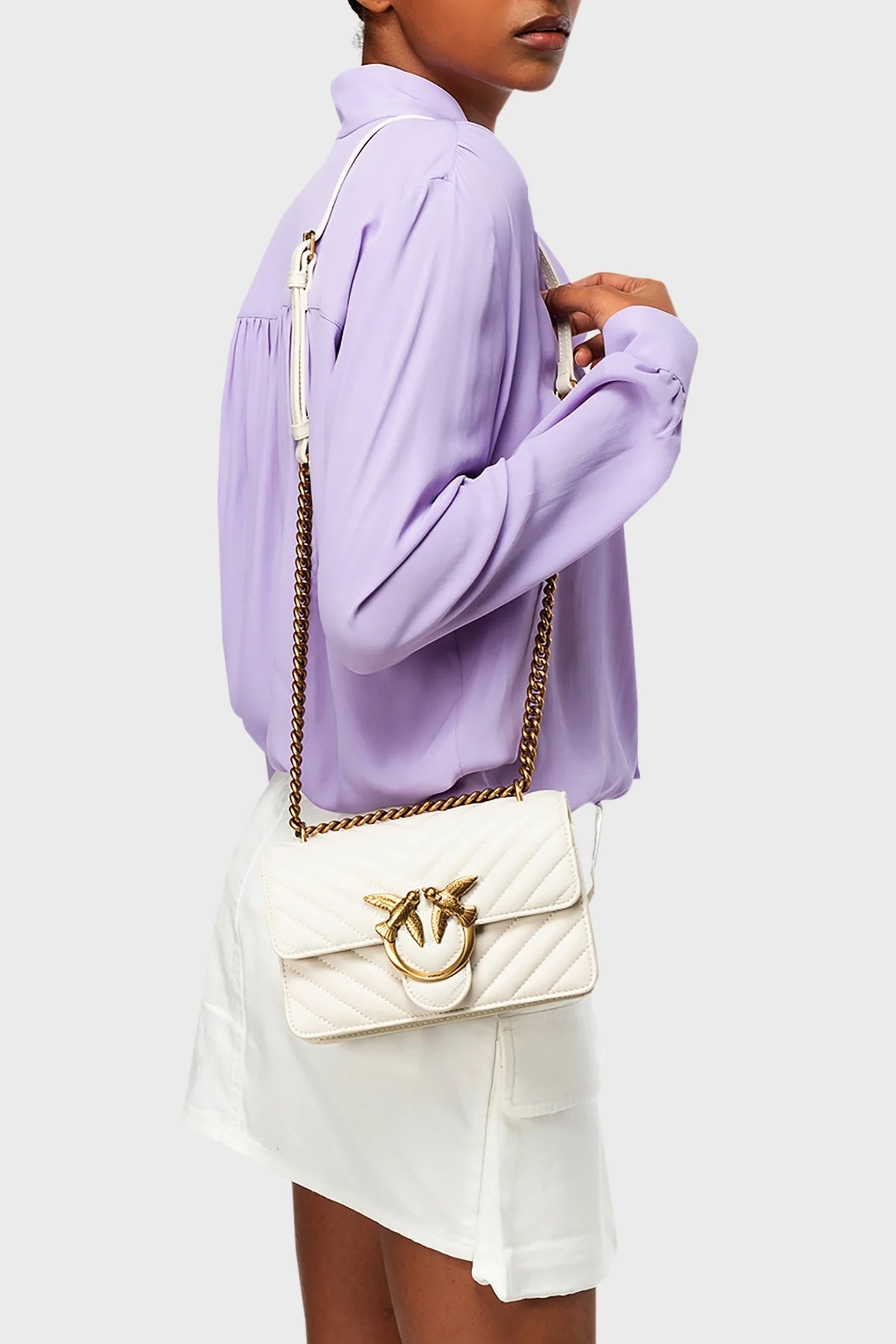 Pinko Ayarlanabilir Zincir Askılı Hakiki Deri Bayan Çanta 100074 A0GK Z14Q BEYAZ - 2