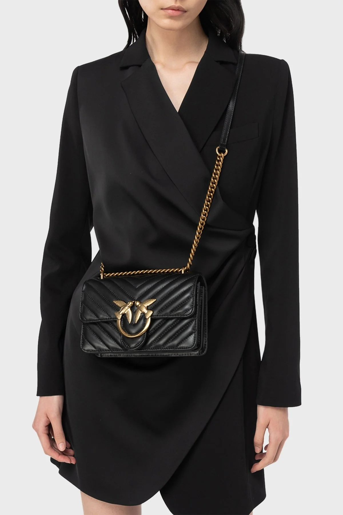 Pinko Ayarlanabilir Zincir Askılı Hakiki Deri Bayan Çanta 100074 A0GK Z99Q SİYAH - 2