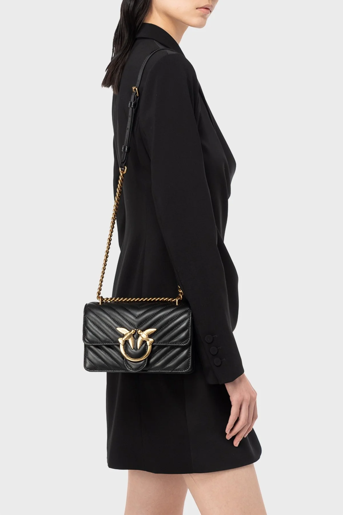 Pinko Ayarlanabilir Zincir Askılı Hakiki Deri Bayan Çanta 100074 A0GK Z99Q SİYAH - 3