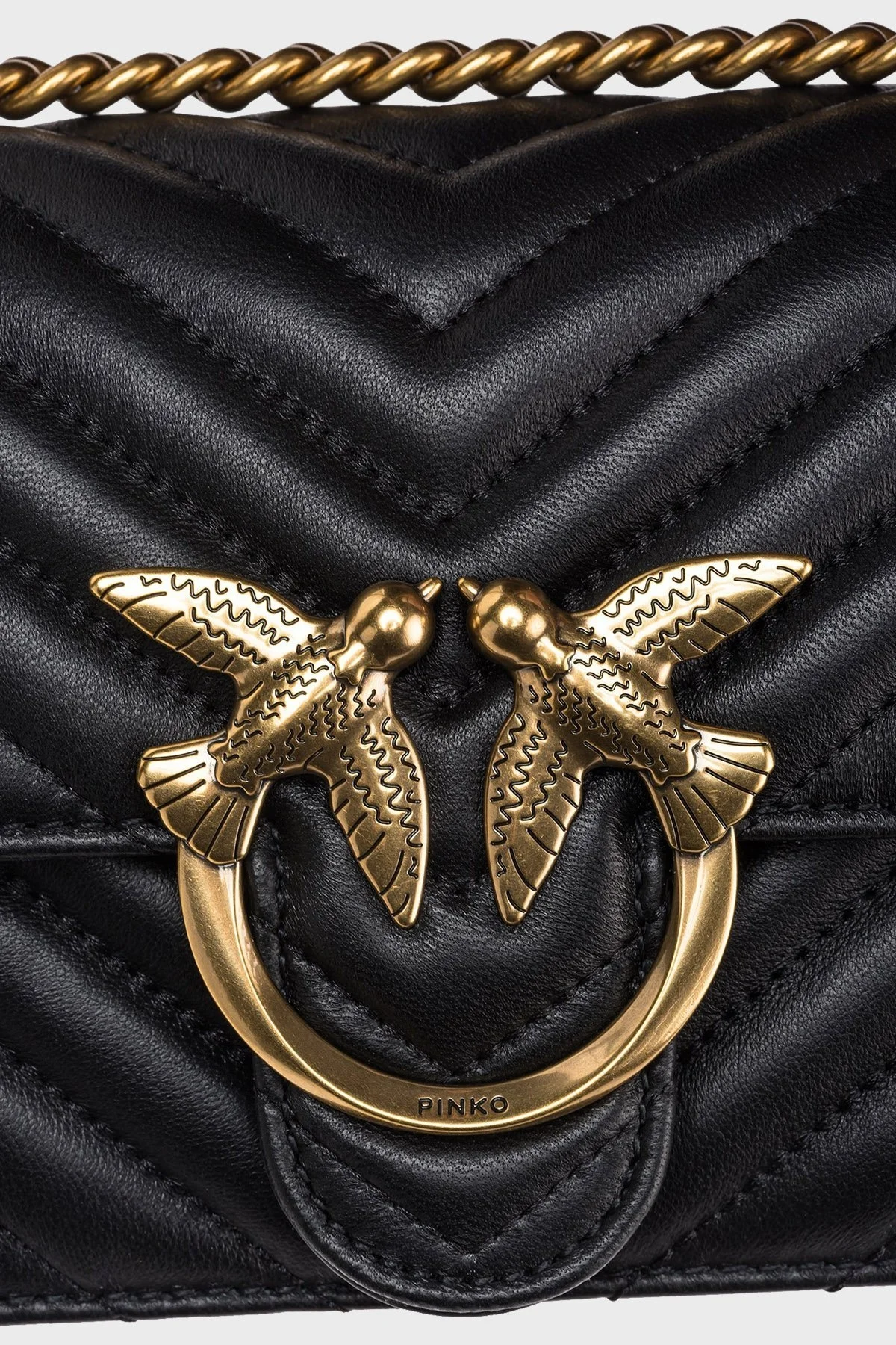 Pinko Ayarlanabilir Zincir Askılı Hakiki Deri Bayan Çanta 100074 A0GK Z99Q SİYAH - 7
