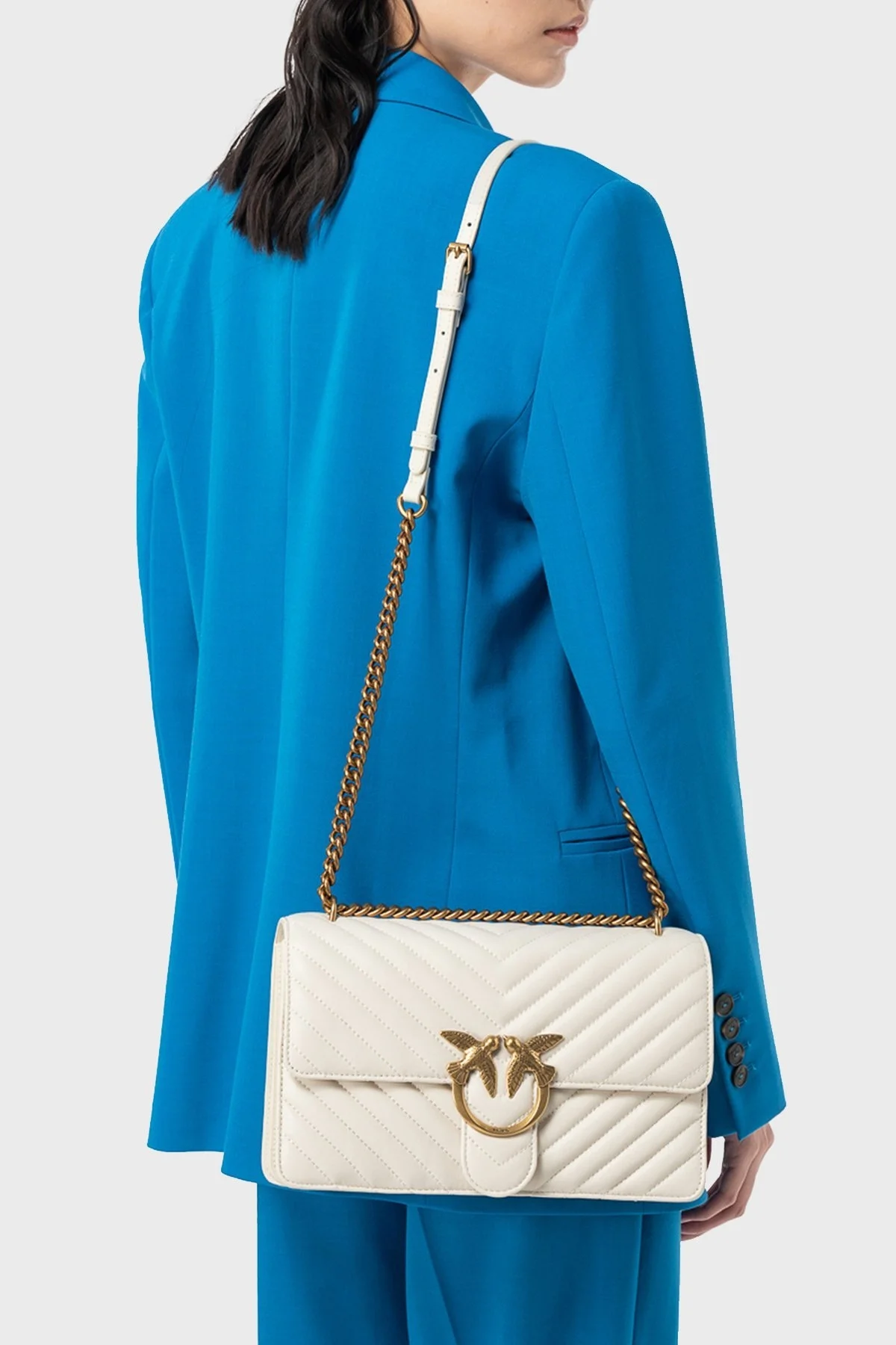 Pinko Ayarlanabilir Zincir Askılı Hakiki Deri Bayan Çanta 100941 A0GK Z14Q BEYAZ - 2