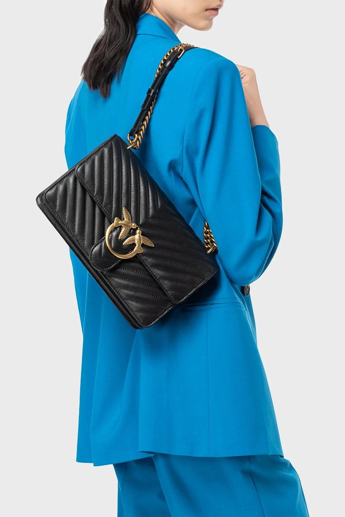 Pinko Ayarlanabilir Zincir Askılı Hakiki Deri Bayan Çanta 100941 A0GK Z99Q SİYAH - 10