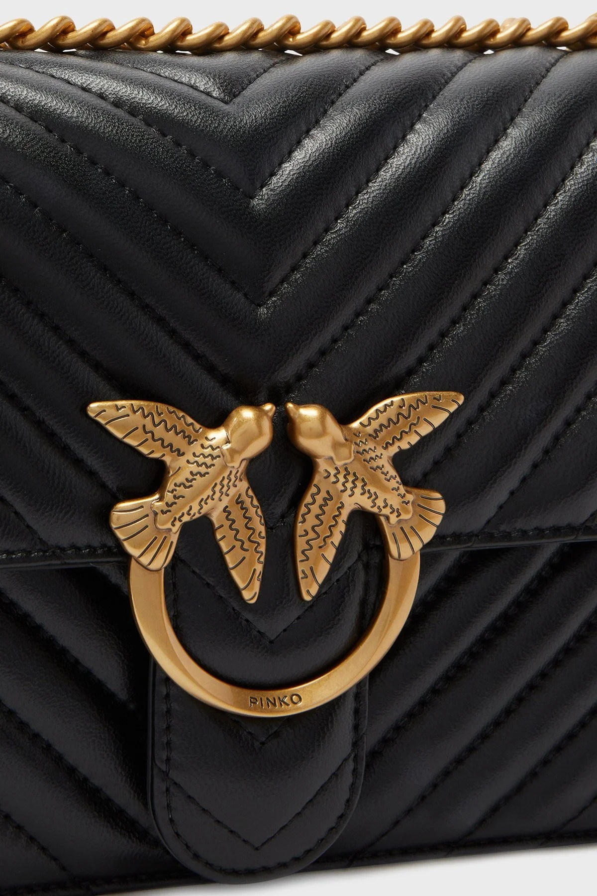 Pinko Ayarlanabilir Zincir Askılı Hakiki Deri Bayan Çanta 100941 A0GK Z99Q SİYAH - 13