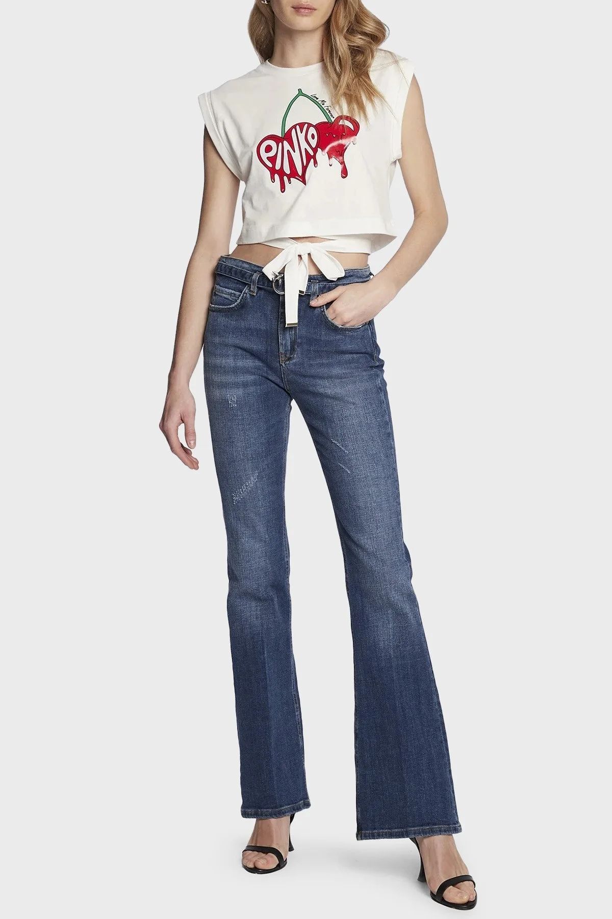 Pinko Baskılı Bağlama Detaylı Bisiklet Yaka % 100 Pamuk Regular Fit Bayan T Shirt 101123 A0U1 Z07 BEYAZ - 2