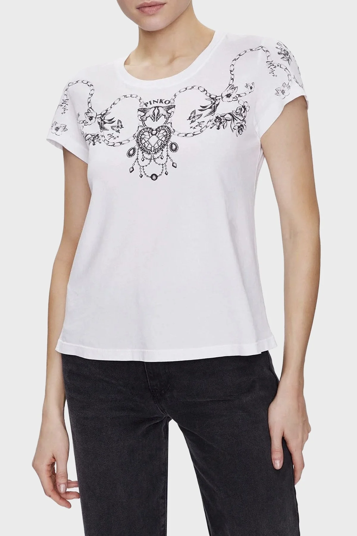 Pinko Bisiklet Yaka % 100 Pamuk Regular Fit Bayan T Shirt 101164 A0V2 Z04 BEYAZ - 1