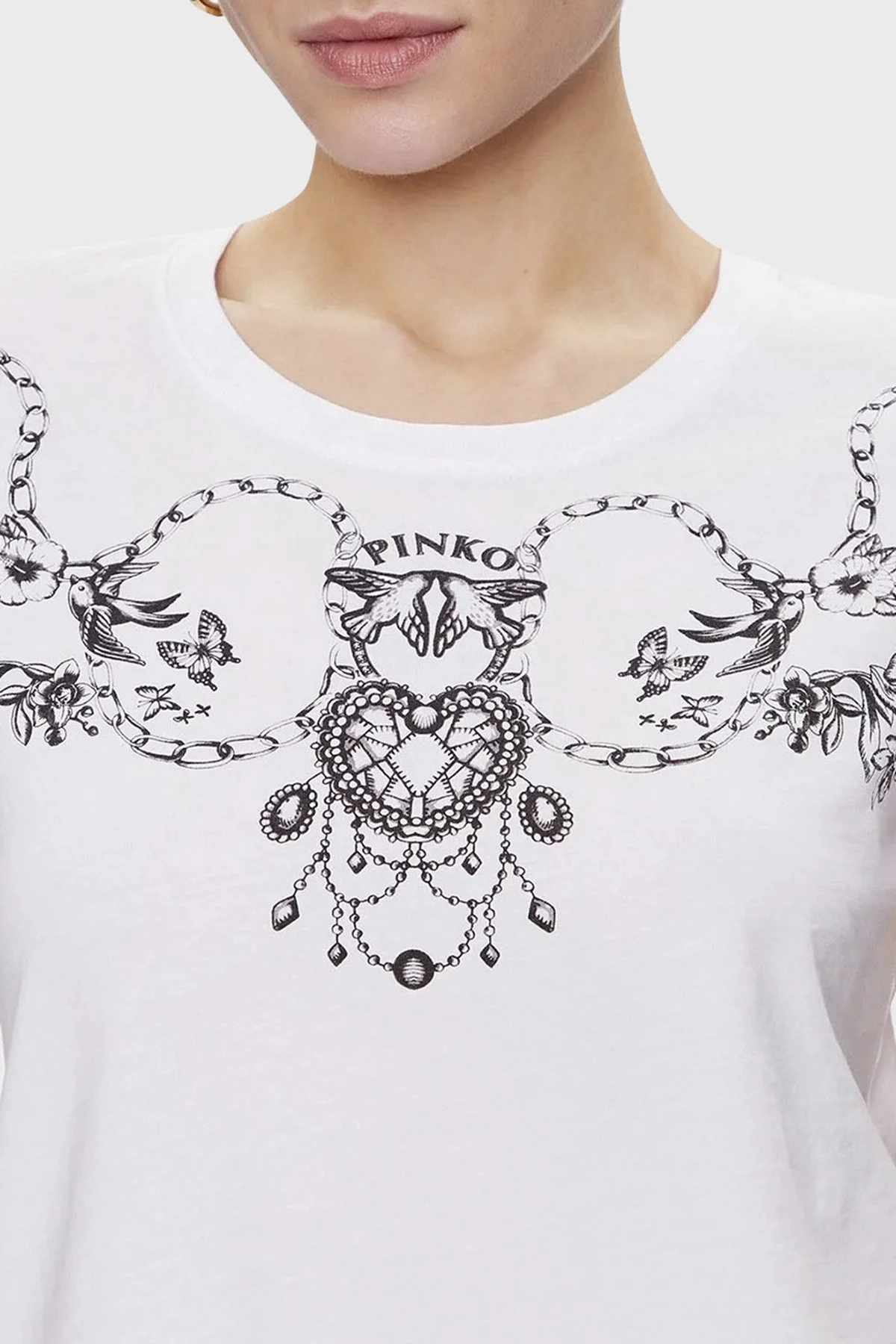 Pinko Bisiklet Yaka % 100 Pamuk Regular Fit Bayan T Shirt 101164 A0V2 Z04 BEYAZ - 2