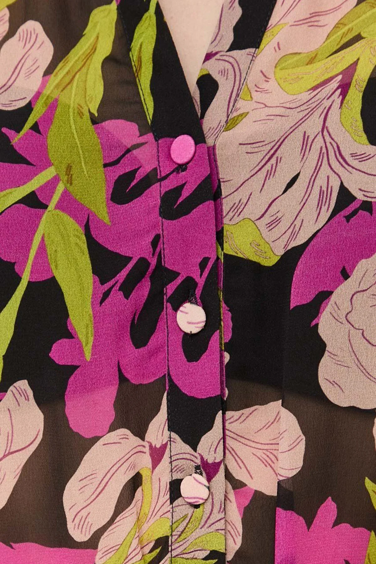 Pinko Çiçek Baskılı Fırfırlı İpli Bağlamalı Düğmeli Kapatmalı Regular Fit Kadın Elbise 101493 A155 ZY5 Pembe-Sarı - 5