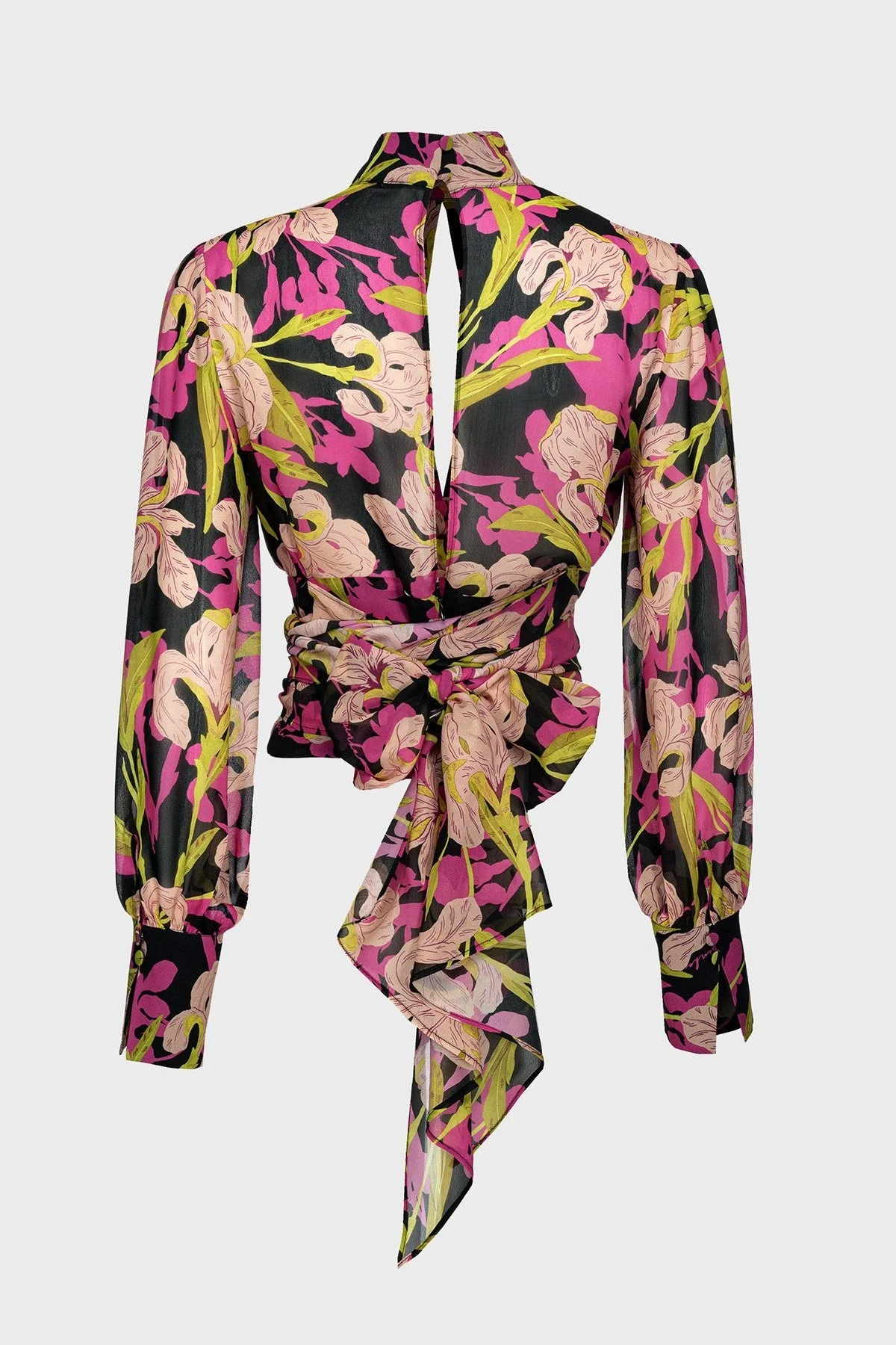 Pinko Çiçek Desenli Dekolteli Belden Bağlamalı Regular Fit Bayan Bluz 101765 A155 ZY5 Pembe-Sarı - 12