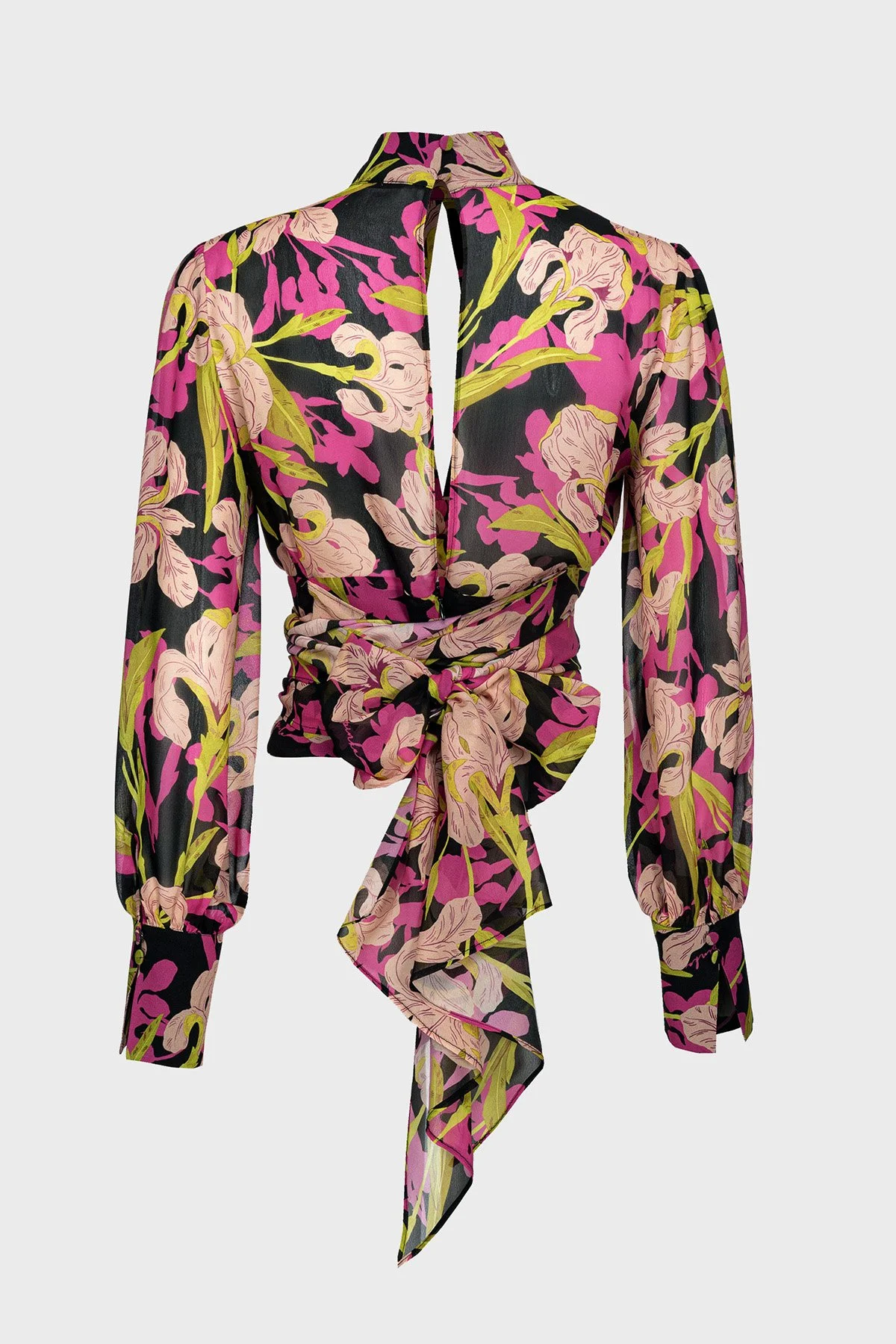 Pinko Çiçek Desenli Dekolteli Belden Bağlamalı Regular Fit Kadın Bluz 101765 A155 ZY5 Pembe-Sarı - 6